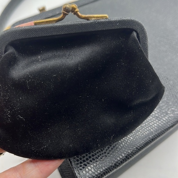 Vintage Black Gold Leather Snakeskin Metal Embellished Evening Bag After Five - Picture 11 of 15